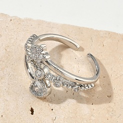 Messing Micro Pave Zirkonia Manschette offene Ringe&nbsp;RJEW-C163-11P