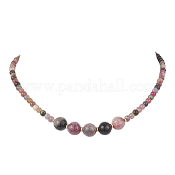 Colliers de perles dégradées en tourmaline naturelle multicolore ronde&nbsp;NJEW-JN05952-02