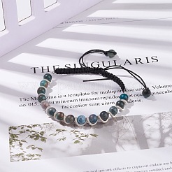 Rundes geflochtenes Perlenarmband aus natürlichem Apatit&nbsp;BJEW-TA00106