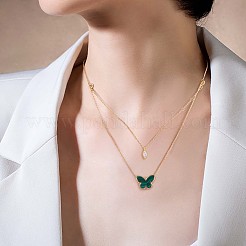 Papillon en malachite naturelle et pendentif ovale en zircone cubique collier double couche&nbsp;JN1057A