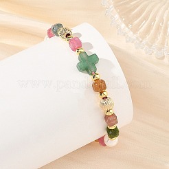 Pulseras trenzadas de cuentas cúbicas facetadas de turmalina multicolor natural&nbsp;BJEW-JB14379-03