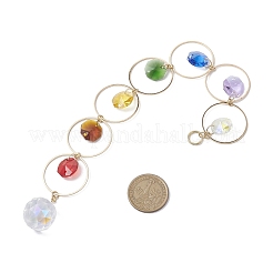 Bunte achteckige Glasperlen und Messingringe als hängende Ornamente&nbsp;HJEW-JM02145