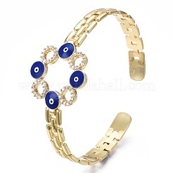 Zirkonia-Ring mit bösem Blick offener Armreif mit Emaille für Damen&nbsp;BJEW-N012-014