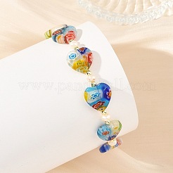 Handgefertigte Armbänder aus Millefiori-Herz und Naturperlen&nbsp;BJEW-JB14294-02