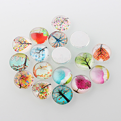 Cabochons en verre imprimé d'arbre de vie demi rond / dôme&nbsp;GGLA-A002-25mm-GG