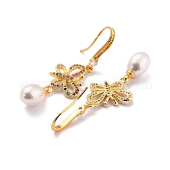 Farfalla con perle di imitazione di perle scintillanti orecchini pendenti con zirconi cubici per lei&nbsp;ZIRC-C025-31G