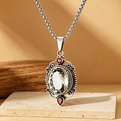 Collares con colgante ovalado hueco de vidrio de aleación para mujer&nbsp;WG278AD-01