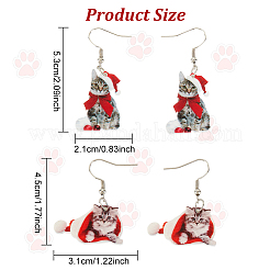 2 Paar 2 Stil Weihnachtsmütze mit Katze Acryl baumeln Ohrringe&nbsp;EJEW-AN0002-37
