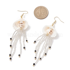 Pendientes colgantes de acero inoxidable 304 con cuentas de vidrio y turquesa sintética teñida&nbsp;EJEW-MZ00530-02