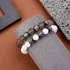 Bracelet extensible de perles rondes en jade blanc naturel&nbsp;BJEW-SW00077-12