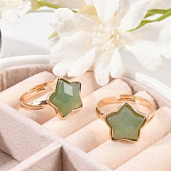 Stern natürliche grüne Aventurin verstellbare Ringe&nbsp;RJEW-H241-01G-04
