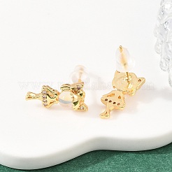 Boucles d'oreilles puces en laiton serties de micro-pavés de zircon cubique transparent pour fille&nbsp;EJEW-A150-01G