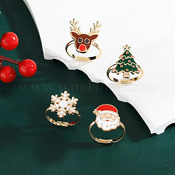 Weihnachtsmotive Legierung mit Emaille verstellbare Fingerringe&nbsp;RJEW-Z108-01G