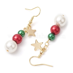 Weihnachts-Ohrringe aus rundem Glas und Muschelperlen&nbsp;EJEW-TA00506