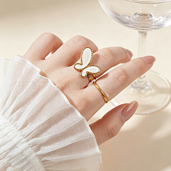 Bracciale aperto in acciaio inossidabile 304 smaltato con anelli per donna&nbsp;WGAEB7B-01