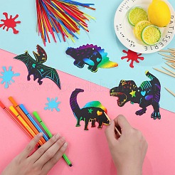12 Stück Dinosaurier-Kratz-Regenbogen-Malkunstpapier&nbsp;LS-PW-WG54087-01