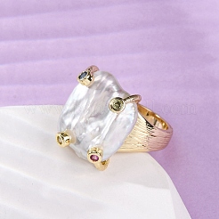 Messing mit natürlichen Barockperlen-Fingerringen&nbsp;RJEW-Q023-01G