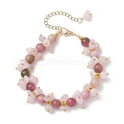 Armbänder aus Messing und gemischten Natursteinperlen (Splitter und runde Perlen) für Damen&nbsp;BJEW-JB13151-01