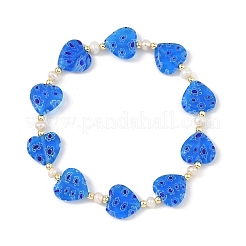 Handgefertigte Armbänder aus Millefiori-Herz und Naturperlen&nbsp;BJEW-JB14294-01