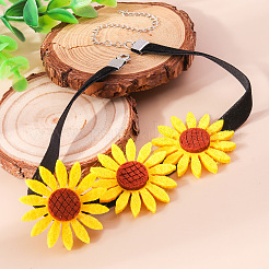 Filz 3 Sonnenblumen Choker Halsketten für Frauen&nbsp;FS-WG49D9B-01