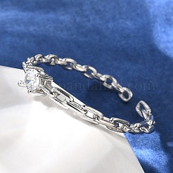 925 bague ouverte en argent sterling avec pavé de zircones cubiques&nbsp;RJEW-R016-01P-02