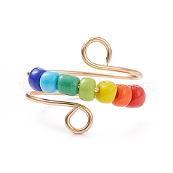 Anello polsino con perline rotanti con semi di vetro&nbsp;RJEW-JR00511-02