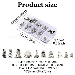 60 pièce 10 styles de cônes de perles en alliage de style tibétain et en laiton et en plastique ccb&nbsp;PALLOY-YW0003-28