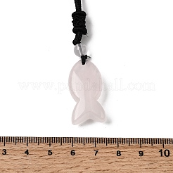Collares con colgante de pez de cuarzo rosa natural y cordón de nailon negro&nbsp;NJEW-G185-01G