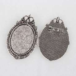Vintage tibetischer Stil Aluminium Brosche Cabochon Fassungen&nbsp;X-PALLOY-N0085-35AS