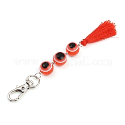 Decorazioni pendenti con perline rotonde in resina e nappe in poliestere contro il malocchio&nbsp;HJEW-JM04165-02