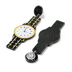 Orecchini pendenti con orologio in acrilico scintillante con perni in acciaio inossidabile 304&nbsp;EJEW-C063-01E