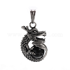 Eleganti pendenti retrò in acciaio inossidabile 304 a forma di drago in agata&nbsp;STAS-F011-37A