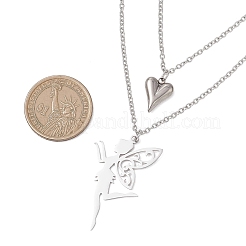 Halskette mit Anhänger aus Edelstahl (Fee und Herz)&nbsp;NJEW-JN05810-02