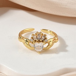 Messing Micro Pave Zirkonia Manschette offene Ringe&nbsp;RJEW-C163-04G