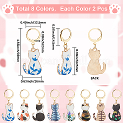 16 pieza de colgantes de aleación de esmalte con forma de gato de 8 colores&nbsp;HJEW-SC00107