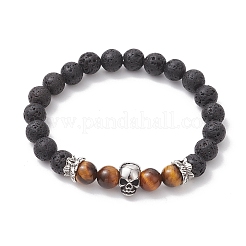 Stretch-Armbänder aus natürlichem Lavastein und runden Tigerauge-Perlen&nbsp;BJEW-TA00680