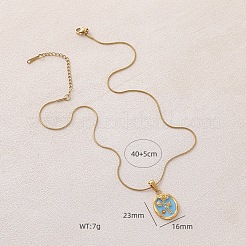 Collane con ciondolo ovale in acciaio inossidabile smaltato 304 con fiore per donna&nbsp;WT6363