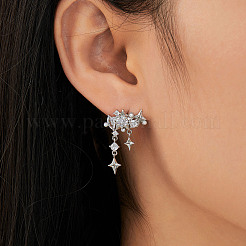 Orecchini a bottone con nappe a stella in zirconia cubica trasparente in ottone&nbsp;QZ5144-2