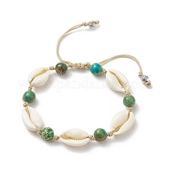 4 Stück 4-farbig gefärbtes natürliches geflochtenes Perlenarmband aus Jaspis und Kaurimuscheln für Frauen&nbsp;BJEW-TA00208