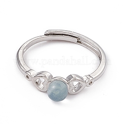 Verstellbare Ringe aus natürlichem Aquamarin in Herzform&nbsp;RJEW-G273-13P-02