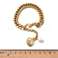 Panzerkettenarmbänder aus 304 Edelstahl und natürlichen Süßwasserperlen für Damen&nbsp;BJEW-G763-03G