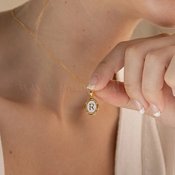 Colliers pendentif ovale en acier inoxydable 304 émaillé blanc avec lettre pour hommes et femmes&nbsp;FS-WG94BAB-18