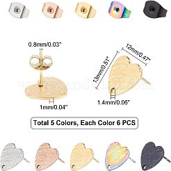 30 pieza de pendientes de botón de acero inoxidable 304 con forma de corazón&nbsp;EJEW-UN0001-62