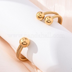Bracelets manchettes à boule ronde en acier inoxydable 304 pour femmes&nbsp;BJEW-P310-05G