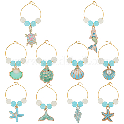 20 Stück 10 Stile Ozean Thema Legierung Emaille Weinglas Charms&nbsp;AJEW-SC00057