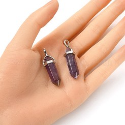 2pcs pendentifs pointus à double terminaison en améthyste naturelle&nbsp;G-YW0002-05B