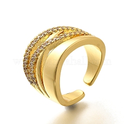 Gestellplattierung Messing Mikropflaster klare Zirkonia Manschettenfingerringe für Frauen&nbsp;RJEW-M028-29G