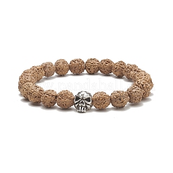 Braccialetto elasticizzato con perline in legno di rudraksha naturale e lega da donna&nbsp;BJEW-JB09145
