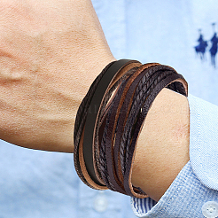 1 Stück mehrsträngiges Armband aus Rindslederkordel&nbsp;BJEW-CL0001-48A