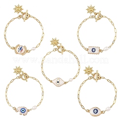 Bracelets à maillons en alliage émaillé œil protecteur et trombones en laiton&nbsp;BJEW-JB14358